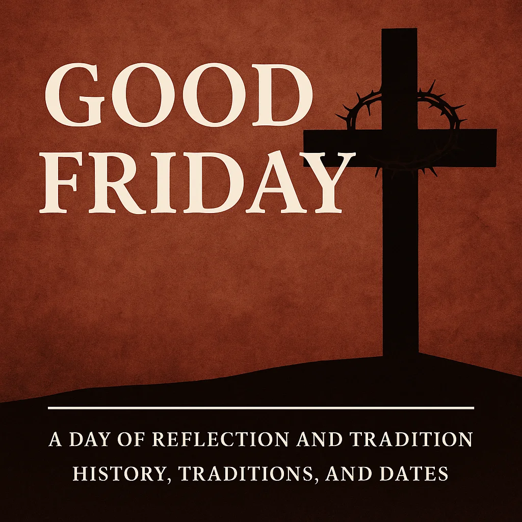 Graphic of 'GOOD FRIDAY' with a cross and crown of thorns.